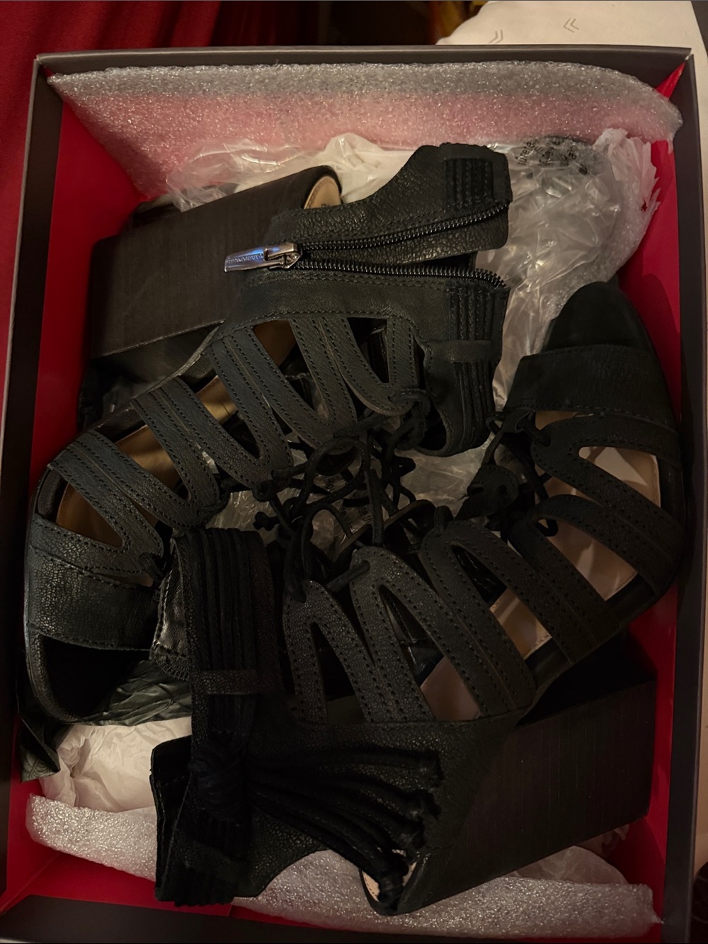 Vince Camuto Black Lace-Up Wedge Sandals